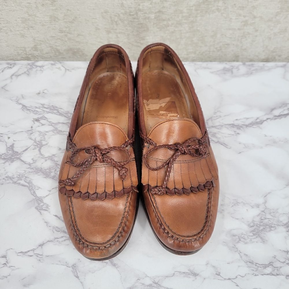 Allen Edmonds Woodstock Light Brown Loafers Boat Shoes Kiltie Fringe Fisherman